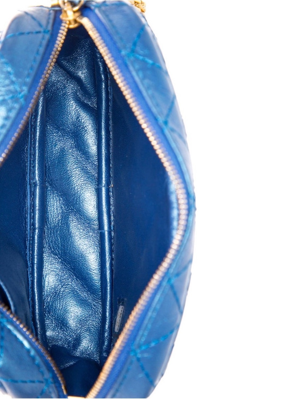 Chanel Mini 2.55 Reissue Quilted Metallic Blue Crossbody Bag with Gold Chain - Picture 7 of 16